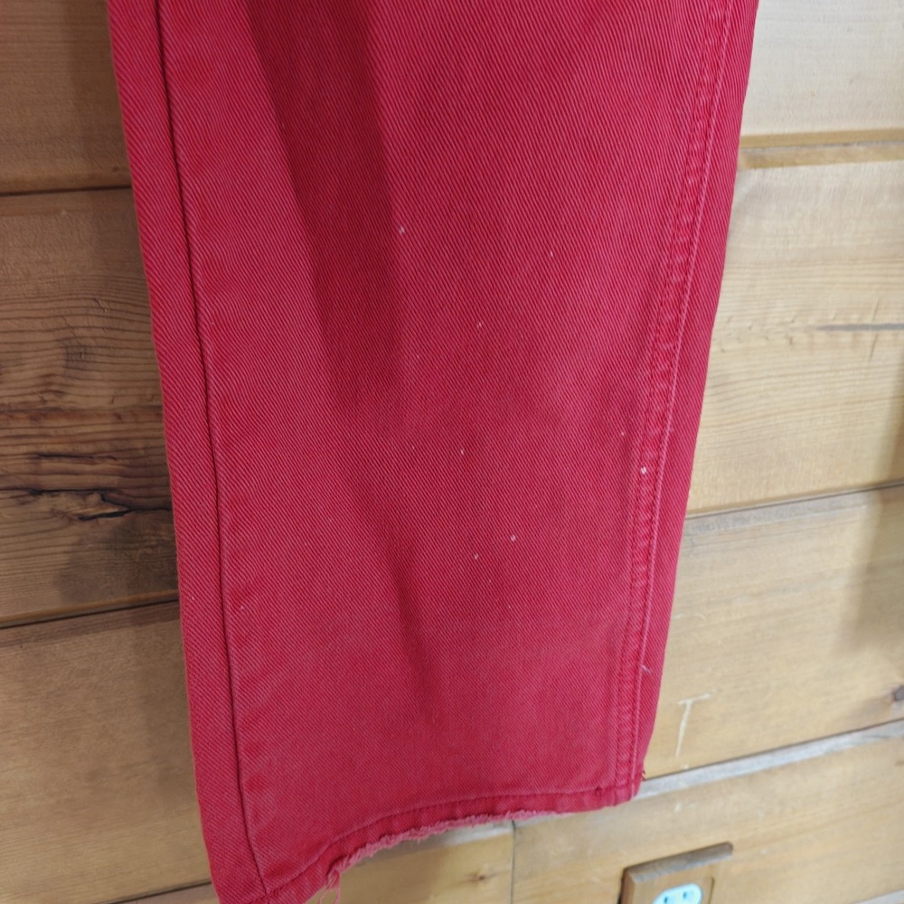 Akoo red cotton denim jeans size 34 32" inseam [Needs Cleaning] Button Fly - Picture 4 of 9